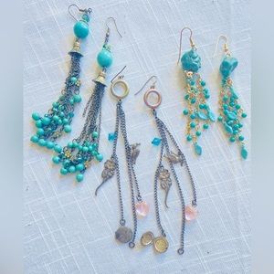Earrings Bundle, Turquoise beads, chunky Turquoise and Long Charms, Three…